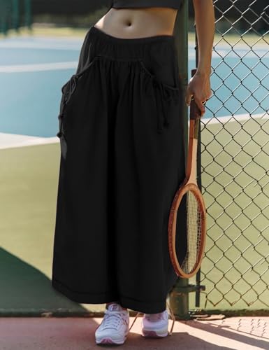 Wyeysyt Womens Wide Leg Track Pants Loose Drawstring Elastic Waist Capri Hiking Baggy Pants with Pockets3