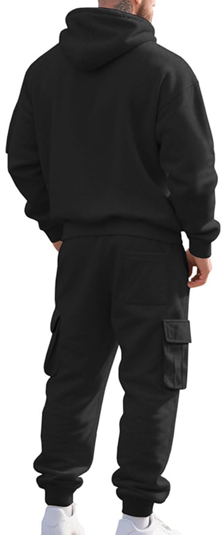 Survêtement Homme Hiver Veste à Zip avec Capuche Pantalon Jogging à Poche Ensemble 2 Pièces Chaud et Confortable
