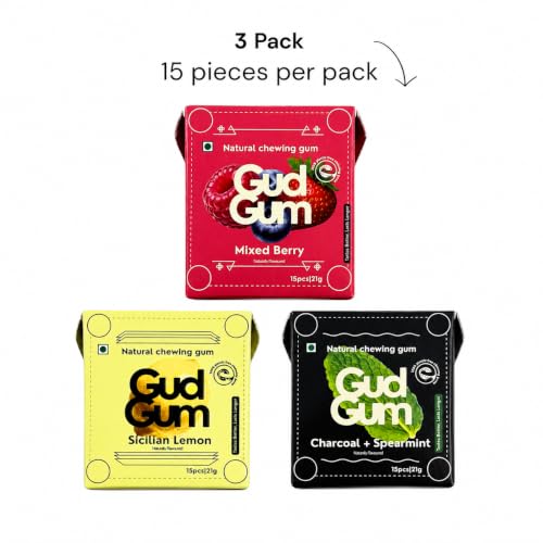 Image of Gud Gum- Natural, Plastic Free Chewing Gum -21g x 3 - Mini Pack of 3- No added artificial colours, flavours & sweeteners (3 Pack, Assorted)