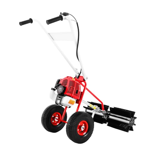 Barredora de gasolina, 1,7 CV, 43 cc, manual, velocidad ajustable, barredora manual con ruedas, para césped artificial, limpieza de carreteras