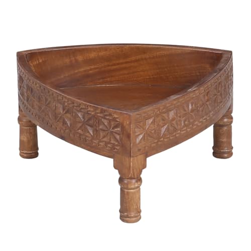 Marrakesch Acheron Table d'appoint vintage en bois de manguier Tabouret de fleurs et sous-pot de fleurs Acheron 35 x 20 cm Table orientale avec sculptures Table décorative