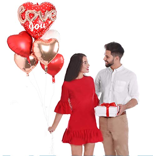Image of Red Heart Shape Rose Gold Love You Balloons Pack Of 6 Foil Helium Mylar Balloons For Valentines Day Mothers Day Wedding Anniversary Decorations Bridal Shower Birthday Party