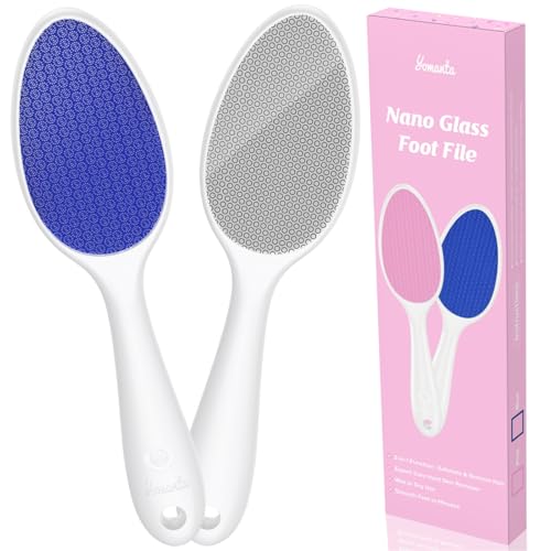 yomanta Foot File, Nano Glass Foot File Callus Remover with Handle, 2-in-1 Foot Scrubber Dead Skin Remover, Gentle Exfoliation Foot Buffer Pedicure Tools for Feet-Blue