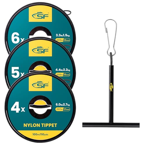 SF Clear Monofilament Nylon Tippet Line Fly Fishing with Spool Holder Tippets Leaders Trout # 100M 4X-6X 3 Packs