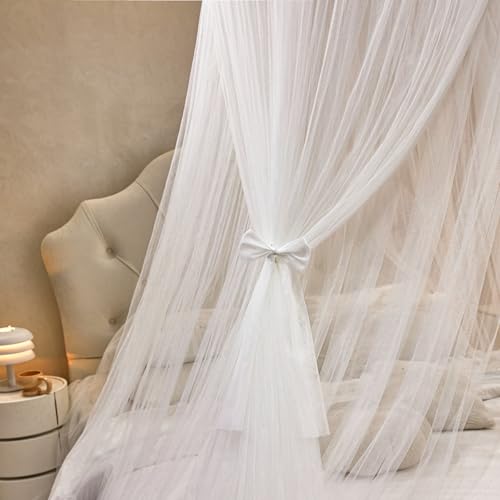 AIKASY Princess Bed Canopy for Girls – Double Layer Sheer Mesh Dome with Romantic Lace Trim, Dreamy Mosquito Net Tent for Twin/Full/Queen/King Beds(White) by AIKASY - Image 5