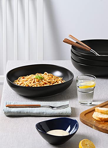 Teocera Pasta Bowls, Salad Bowls Set, Large Serving Bowls, 50 Ounce Porcelain Matte Black Bowls Set Of 4 - Square Design, Microwave Dishwasher Safe #TOP4