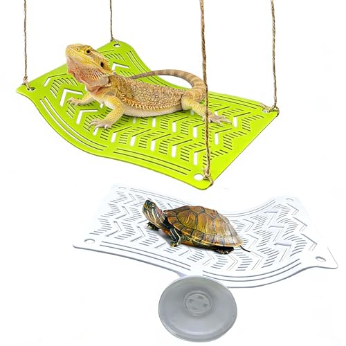 Gxsdj 2PCS Reptile Hammock & Basking Platform with Suction Cups Turtle Dock Reptile Hammocks Climbing Lounger Tank Accessories for Lizards Frog Gecko Snakes Amphibian