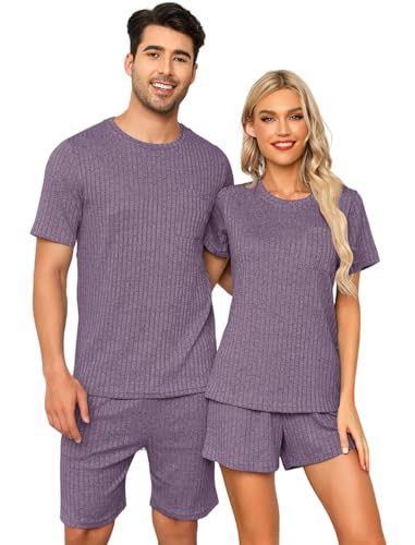 SPKPKEY Matching Pajamas for Couples 2 Piece Lounge Set Ribbed Knit Pajama Casual Lounge Sets Purple...