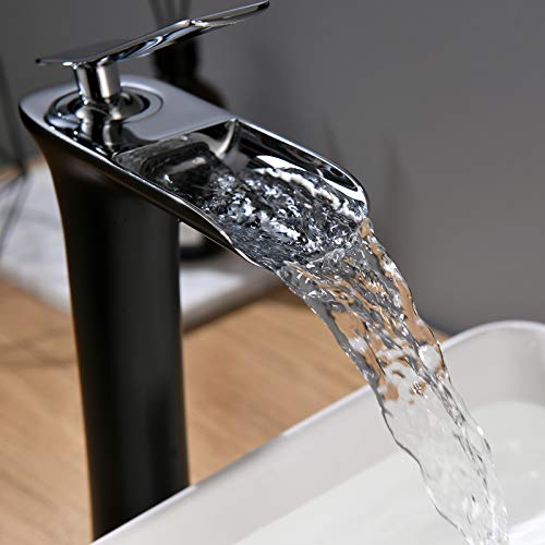AIMADI Wasserhahn Bad Wasserfall Waschtischarmatur Hoch Badarmatur aufsatzwaschbecken Armatur Badezimmer Schwarz Chrom