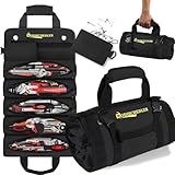 MODISCHEDLER Tool Roll Bag, Expanded 5 Compartments and 2 Removable Tool Bags, Portable Tool Bag for Electricians and Mechanics, Compact Small Automotive Tool Bag, Black