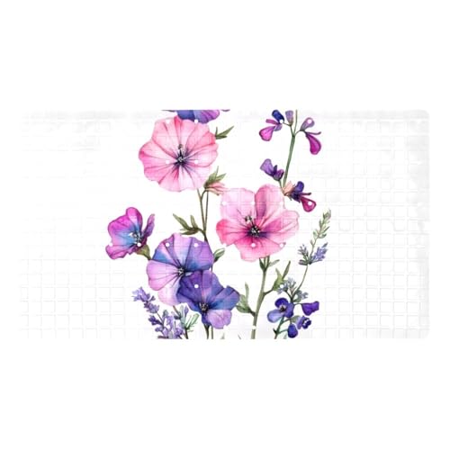 Alfombrillas de baño antideslizantes con flores rosas y violetas para baño, alfombra rectangular para bañera, lavable a máquina, 15.7 x 27.9 pulgadas