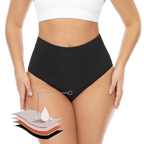 Traje de Baño Menstrual Mujer, Bikinis y Braguitas Impermeables a Prueba de Fugas - Ropa Interior para el Período - Cintura Baja para Adolescentes (FR/ES, Letras, S, Regular, Regular, Negro)
