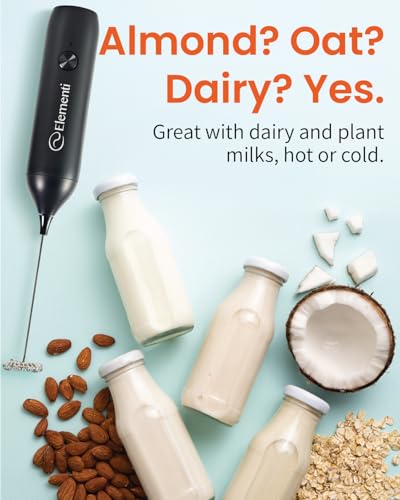 Image of Elementi Milk Frother Wand Rechargeable Drink Mixer - Powerful USB-C Rechargeable Frother Handheld & Coffee Mixer Wand - Hand Held Milk Foamer to Make Perfect Cappuccinos, Lattes & Drink Mixes (Black)