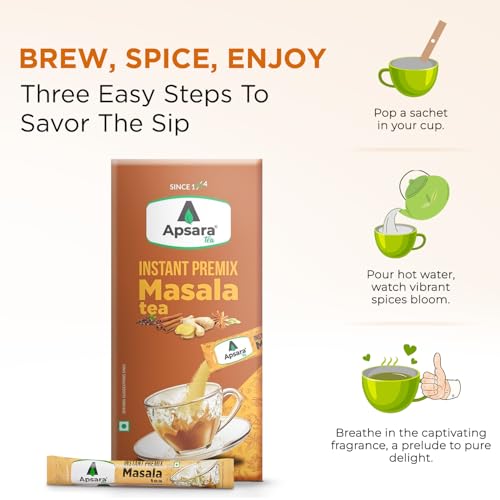 Image of APSARA Instant Tea Premix Masala Chai 10 Sachets | Ready To Drink, Masala Tea Powder | Masala Chai Enriched With 100% Natural Ingredients - Ginger, Cardamom, Black Peper, Clove, Cinnamon and Nutmeg