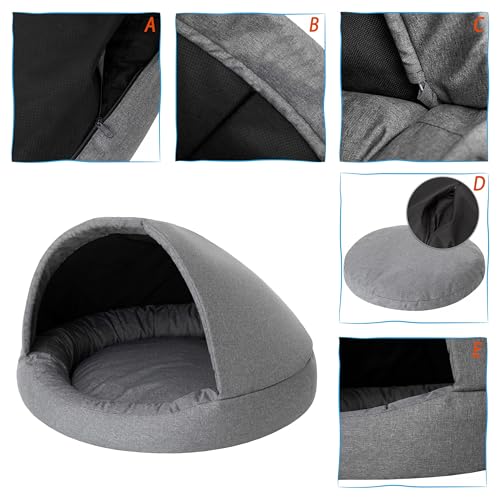 PillowPrim 2 in 1 Hundebett und Hundehaus, Stoffhaus, Katzenhöhle, Hundehütte, Hundekorb, Hundeliege, Schlafplätze, Möbel für Tiere, Graphit, XL: 100x100x62 cm