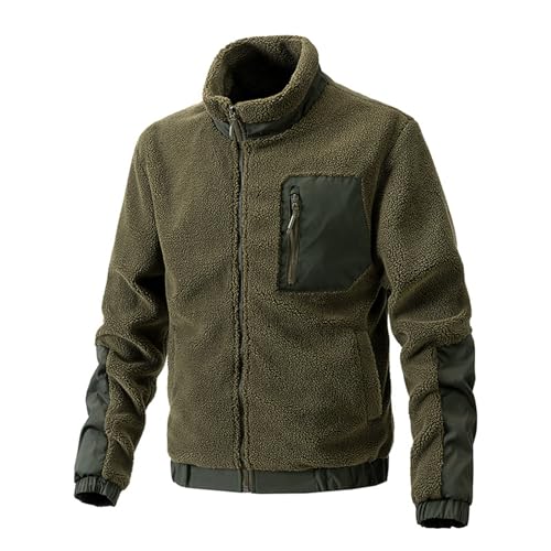 Kuscheljacke Herren Flauschig Fleece Jacke Outdoor Übergangsjacke Warm Fleecejacke Gefüttert Winterjacke ohne Kapuze Freizeitjacke Stehkragen Teddyjacke Männer Winter Outdoorjacke Teddyfleece