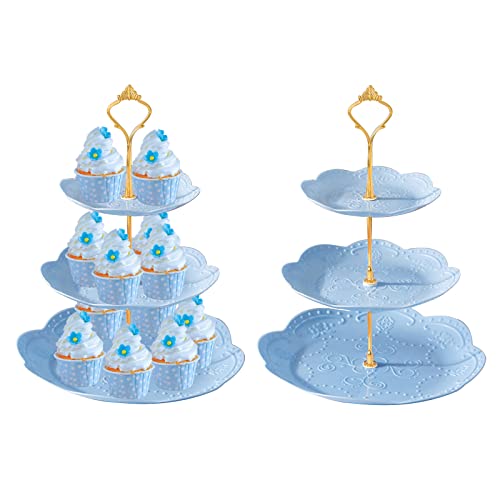 3 Tier Plastic Cupcake Stand Dessert Cupcake Stand Cakes Fruit Candy Display Tower For Wedding, Birthday Party, Tea Party And Baby Shower (Blue, 2) #TOP6