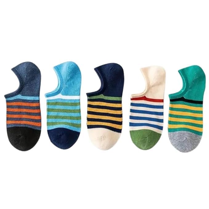 Ankle Socks for Men & Women Cotton Blend Striped Low Cut Socks Soft Breathable Non-Slip Socks for Casual Gym Sports (pack of 5) Multicolor-image-28
