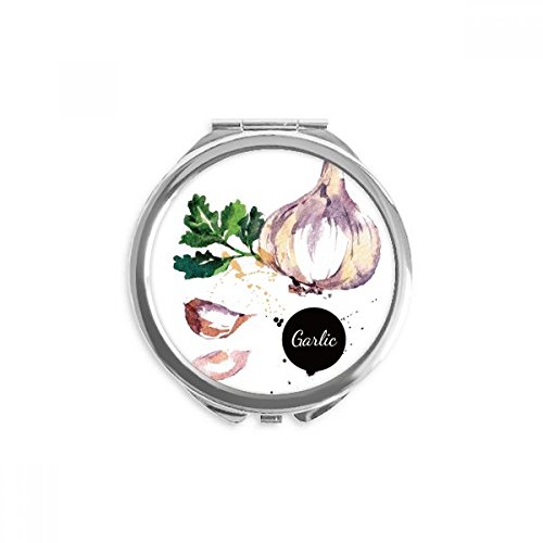 Miroir de poche maquillage portable légumes aquarelle ail miroir rond de 2,6 pouces