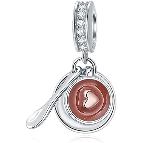 Sambaah Coffee Charm Sterling Silver Coffee Latte Art Cappuccino Cup I Love Coffee Charm Pendant fit Pandora Bracelets Cover
