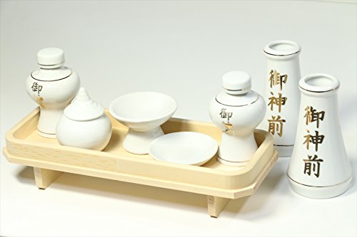 やまこう 国産 神具セット 土器セット ■ 御神前 金文字入 高杯仕様 ■ 木曽ひのき 長膳付 ■ 小・中型 神棚 祖霊舎 に最適