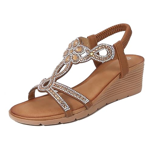 Genérico Sandalias Mujer Verano Comodas Ortopedicas Zapatos Sandalias Planas con Hebilla Elástica para Mujer,Zapatos de Verano A La Cuñas Vestir 2026 (Bronze,38)