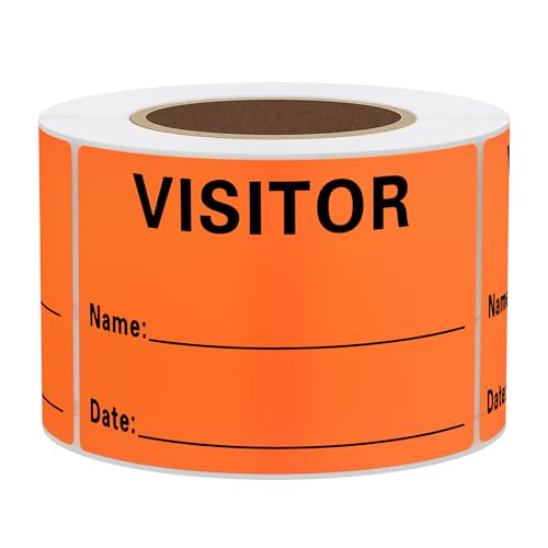Hybsk Visitor Pass Fluorescent Orange Visitor Identification Labels Stickers 300 Labels Per Roll (Fluorescent Orange)