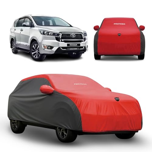 Image of PROTEGO Prime Series India's 1st Anti-Tear Car Cover for Toyota Innova Crysta | Heavy-Duty, Custom Fit, All Weather | 100% Waterproof, Windproof & Hail Resistant | 2-Year Warranty | Red + Black
