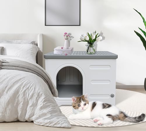 Rockever Casa de gato impermeável ao ar livre, casa de gato de plástico para gatos ao ar livre Casa