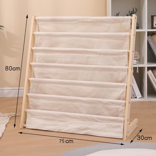 Sailozai 無垢材の子供用本棚、創造的な多段式可動収納棚、子供用収納、床置き絵本棚 (ベージュ,75cm)