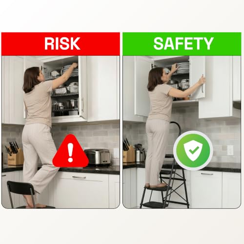 Image of Wakefit Premium 3 Step Foldable Ladder | Strong Alloy Steel | Wide Anti-Skid Steps | Supports Up to 150 kg | Rust Resistant | Heavy Duty Portable Ladder - Ascenta Black