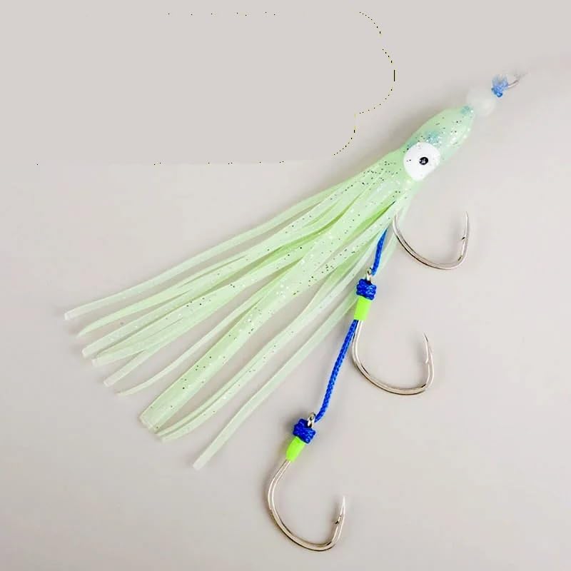 10 pezzi di polpo luminoso Jig Assist Hook morbido con gonna esca doppio gancio ami da pesca for acqua salata