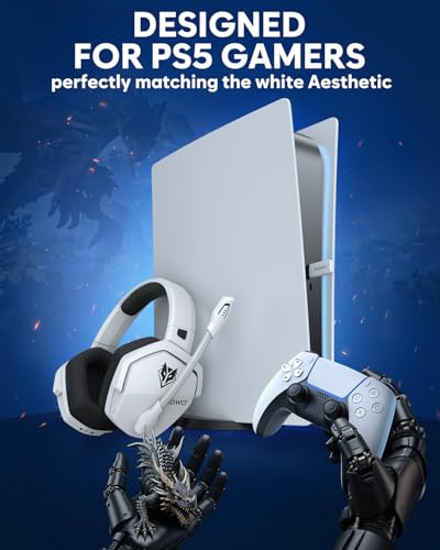 Image of NUBWO Wireless Gaming Headset with Mic for Ps5 Ps4 PC, Zero Interference, 100-Hour Battery All-Day Play, 23ms Sync for Fortnite & Call of Duty /FPS Gamers, Triple Mode All Devices Compatible - White