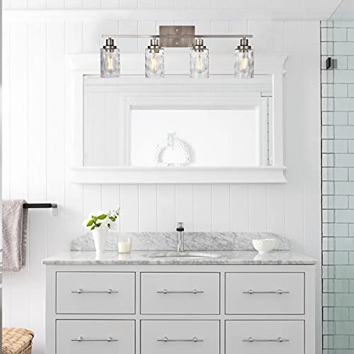 Banato Lighting Vanity Lights for Bathroom 4-Light Wall Mount Light Fixture Brushed Nickel Finished, Bathroom Lights for Mirror Cabinet Dressing Table, Hammered Glass Shade
