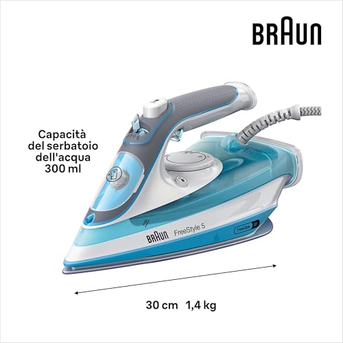 Braun TexStyle5 SI5006BL Ferro da Stiro a Vapore con 5 Anni Assistenza, Modalità ECOMODE, Tecnologia FreeGlide3D, Autospegnimento, vapore di 180g/min, serbatoio 300ml, manico aperto, blu - Immagine 3