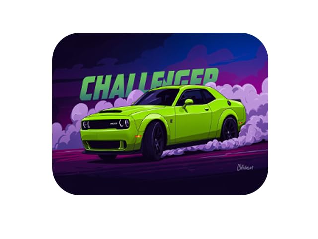 Image of Shivor Gaming Mouse Pad | Large Desktop Mat | Neon Green Sports Car Printed Design | Purple Night Sky Background | Heat Resistant Rubber Base | Anti Fray Stitched Edges | Green and Purple