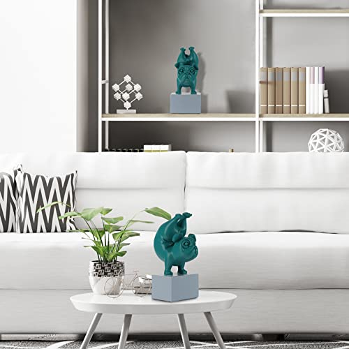 Lovely Yoga French Bulldog Statue Resin Figurines Nordic Creative Cartoon Animals Sculpture Children' Room Decor Crafts (Green) #TOP2