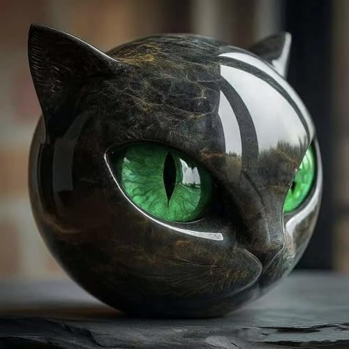 Generisch Schwarze Katzen-Steinskulptur, Schwarze Skulptur Eines Katzenkopfes, Handgeschnitzte Kristall-Heilungsstatue, Niedliche Katzenstatue Aus...