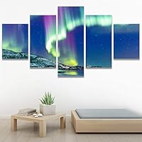 SIGNWIN 5 Panel Canvas Wall Art Modern Art Astronomy & Space Aurora Colorful Global Multicolor Photography for Home Decorations Ready to Hang - 60