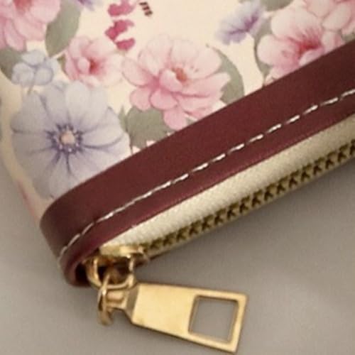 ID Card Case Floral Creative PU Women Wallet Portable Multipurpose Card(Beige-9 Slots)3
