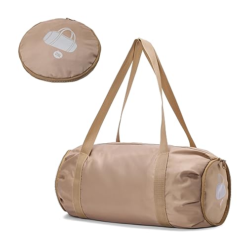NKTDWO Pequena bolsa de ginástica, bolsa esportiva impermeável para mulheres, mini bolsa esportiva portátil para homens, bolsa de treino dobrável para viagem, escola, ioga, Marrom