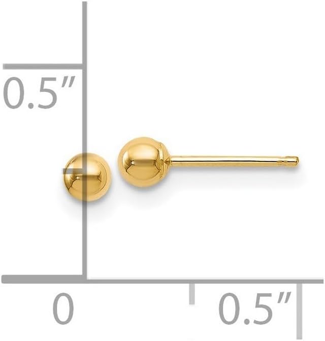 14k Yellow Gold Polished 3mm ball Mini Post Earrings 3x3mm Wide Ball Earring for Women