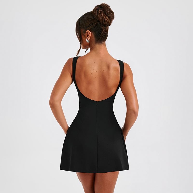 Women Sexy Backless Mini Dress Sleeveless Open Back A Line Formal College Graduation Dress - Image 2