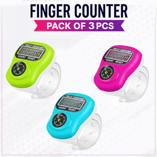 Image of GLUN Finger Counter Ring with Compass Pack of 3, Digital 5-Digit LCD Tally Counter for Prayer, Mantra, Meditation, Sports Counting Device Portable Size