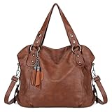 VINBAGGE Damen Handtasche Groß Shopper PU Leder Umhängetasche Henkeltasche Tasche Vintage Schultertasche Frauen Arbeit Schule Einkauf - Braun