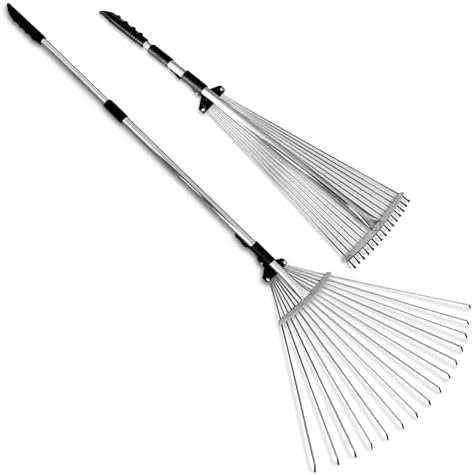 TABOR TOOLS Adjustable Metal Rake - Collapsible & Telescopic - Garden, Yard, & Lawn - Ideal for Leaves, Shrubs & Small Areas. J16A