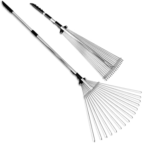 TABOR TOOLS J16A Adjustable Metal Leaf Rake with Expandable Head 8-23", Collapsible & Telescopic Grass Rake for Lawns, Garden & Yard, Ideal for Leaves, Shrubs & Small Areas