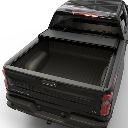 Image of Low Profile Tri-fold Truck Bed Tonneau Cover Compatible with 2019-2026 Chevy /GMC Silverado /Sierra 1500 | 5'8 inch (69.6 inch) Bed | CFLPX029