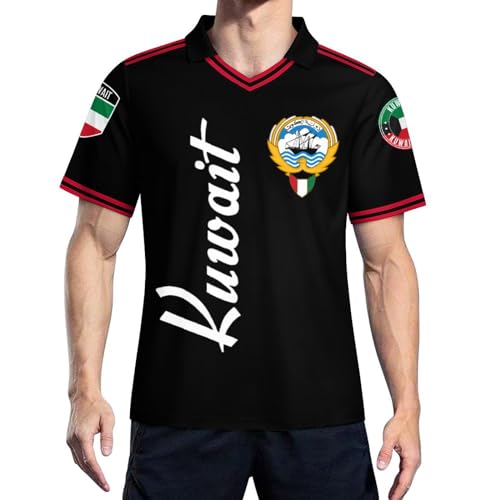 Vafogehu Flag of Kuwait Men's Football Jersey Short Sleeve Casual T-Shirt M