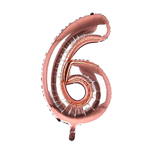 Image of Rosegold 32 Inches 6 Numbers Shape Large Big Foil Helium Balloons For Party Decorations In Happy Birthday Anniversary Office Items Materials Set Pack, Pack Of 1